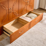 EDWINENE Queen Murphy Bed with Mattress Included, Murphy Bed Cabinet with Drawers and Charging Station for Small Spaces, Home Offices (Circular Pattern, Cherry) EDWINENE