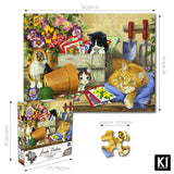 300 Piece Puzzle for Adults Linda Picken Little Bloomers Cat & Kittens 24 x 18 Cute Jigsaw by KI Puzzles KI Puzzles