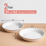 BTAT- Ceramic Pie Dish, 2 pcs, 10.5" and 9.5", White Pie Pans for Baking, Deep Dish Pie Plate, Deep Dish Pie Pan, Deep Pie Dish for Baking, Pie Plates for Baking, Deep Pie Dish, Pie Baking Dish Brew To A Tea