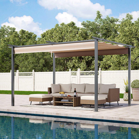 LAUSAINT HOME 10'x 13' Outdoor Retractable Pergola with Sun Shade Canopy, Heavy-Duty Aluminum Pergola, Patio Metal Shelter for Grill, Garden, Backyard, Brown LAUSAINT HOME