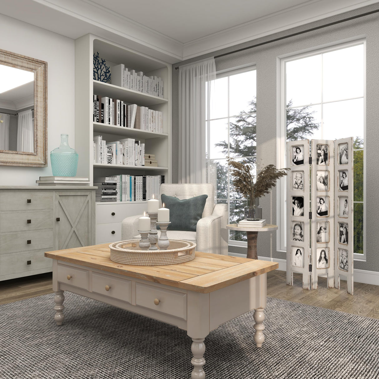 Deco 79 Wooden Partition Room Divider Screen Hinged Foldable Partition 3 Panel Privacy Screen with 15 Photo Slots, Room Partition 27" x 1" x 51", White Deco 79