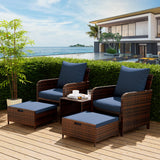 UDPATIO 5 Piece Patio Furniture Set, Outdoor Patio Conversation Rattan Chair with Ottomans w/Storage Coffee Table for Patio, Space Saving Design for Balcony Poolside Front Porch Deck, Navy UDPATIO