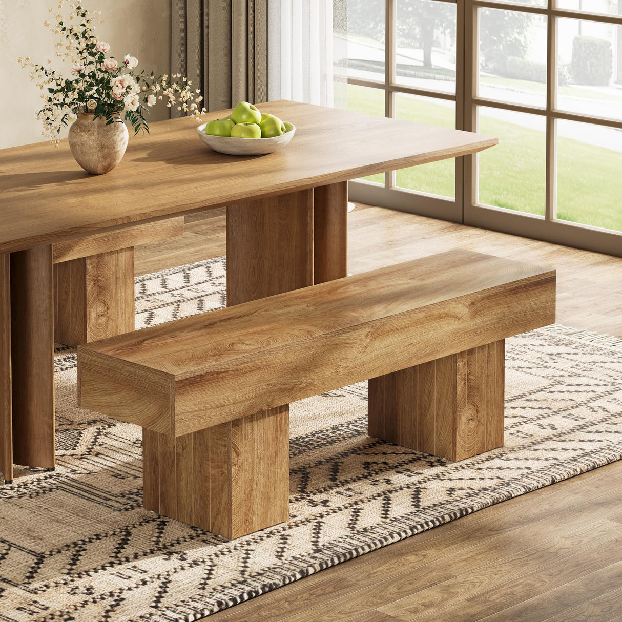 Tribesigns 55" Entryway Bench, Farmhouse Wooden End of Bed Bench, Long Dining Bench, Indoor Bench for Bedroom, Hallway, Dining Room, Mudroom, Light Brown Tribesigns