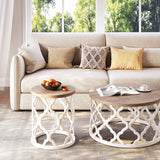 karlott Farmhouse End Table, 17.7'' Round French Country Side Table, Wood Top Side Table with Curved Motif Frame Base for Boho, Living Room, Bedroom, Small Space karlott