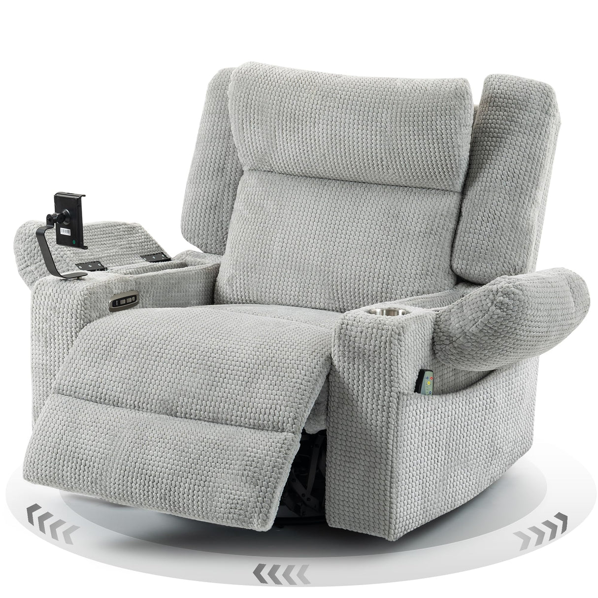 SINCRUMI Power Oversized Swivel Rocker Recliner with Dual Motor Adjustable Headrest for Adults, Glider Rocking Chair with Vibration and Heat, USB A&C Ports, Armrest Storage, Cup Holder, Light Grey SINCRUMI