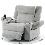 SINCRUMI Power Oversized Swivel Rocker Recliner with Dual Motor Adjustable Headrest for Adults, Glider Rocking Chair with Vibration and Heat, USB A&C Ports, Armrest Storage, Cup Holder, Light Grey SINCRUMI
