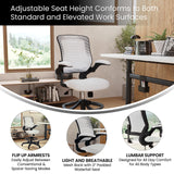 Flash Furniture Kale Mid-Back White Mesh Ergonomic Drafting Chair | Adjustable Foot Ring, Flip-Up Arms Flash Furniture