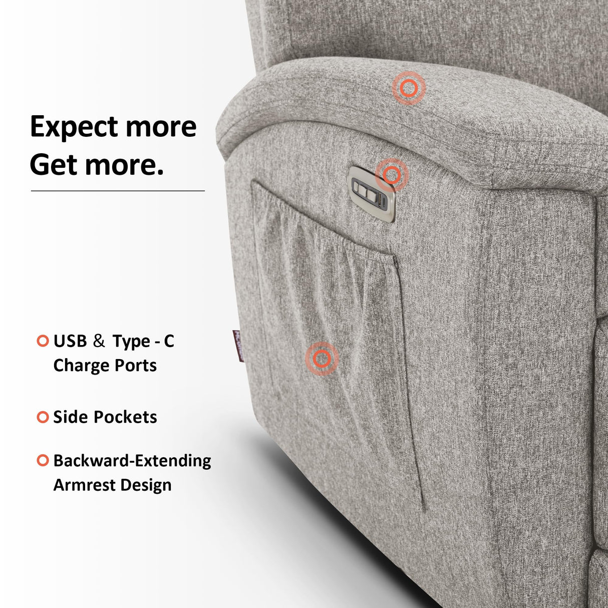 MCombo 60.2" Power Loveseat Recliner Sofa with Massage and Dual Heating, Adjustable Headrest, USB & Type C Port for Living Room, Fabric PR606M1 (Mist Grey) MCombo