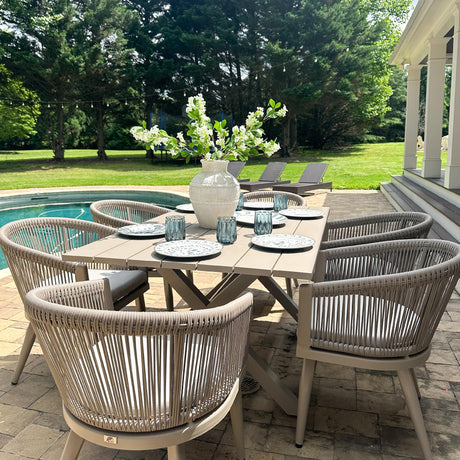 PURPLE LEAF Patio Dining Set for 6 All-Weather Wicker 7 Piece Aluminium Outdoor Table and Chairs Set Included Cushions for Backyard Indoor Decor Kitchen Modern Outdoor Furniture Set Champagne PURPLE LEAF