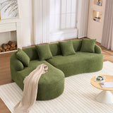99" Oversized Curved Sectional Sofa with Chaise, Modern L-Shaped Chenille Cloud Couch, Extra Wide Deep Seat 4-Seater Couch with Pillows for Living Room, Apartment, or Home Theater, Green TTK
