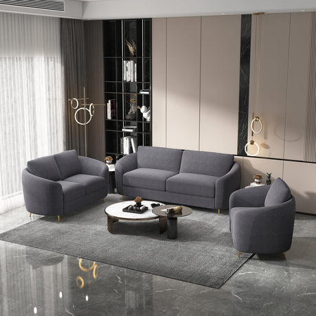 Acme Furniture Yuina Upholstered Fabric & Metal Sofa in Gray and Gold Acme
