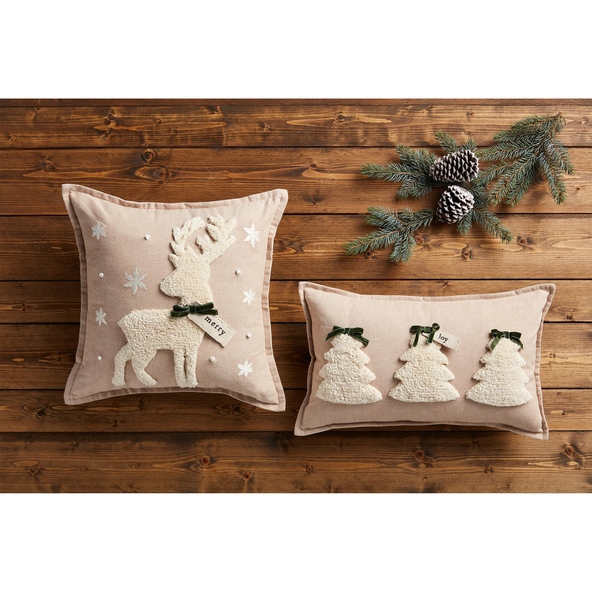 Mud Pie Lumbar Tufted Xmas Pillow, 12" x 20", White Mud Pie