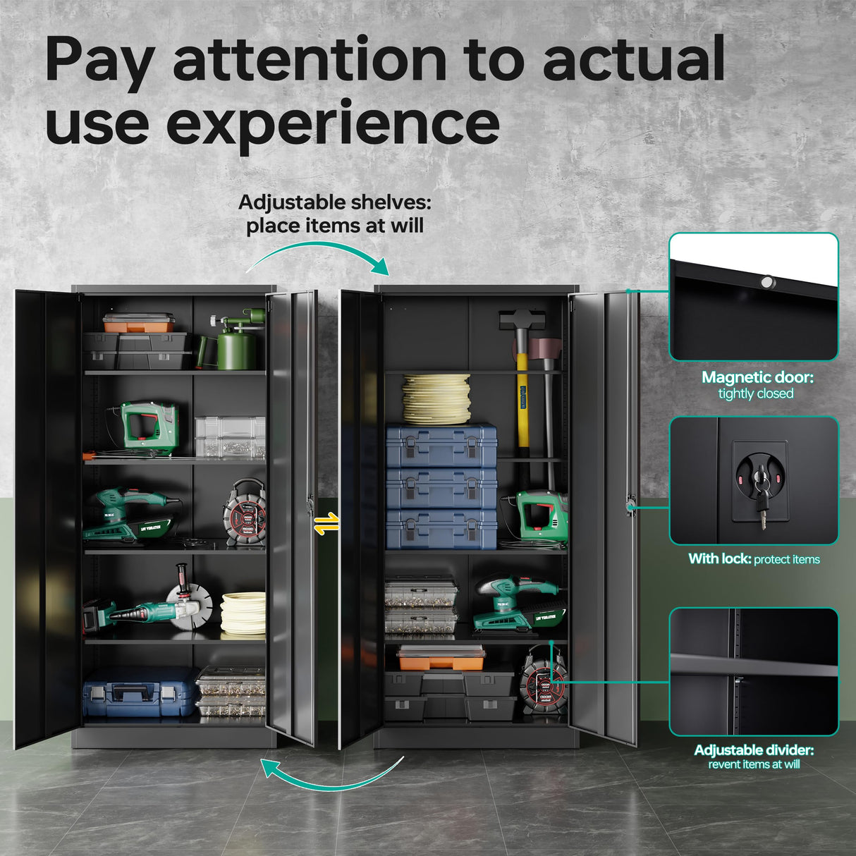 SISESOL Metal Garage Storage Cabinet with 2 Doors and 4 Adjustable Shelves 71" Pantry Cabinet Utility Storage Cabinet Locking Steel Storage Cabinet SISESOL