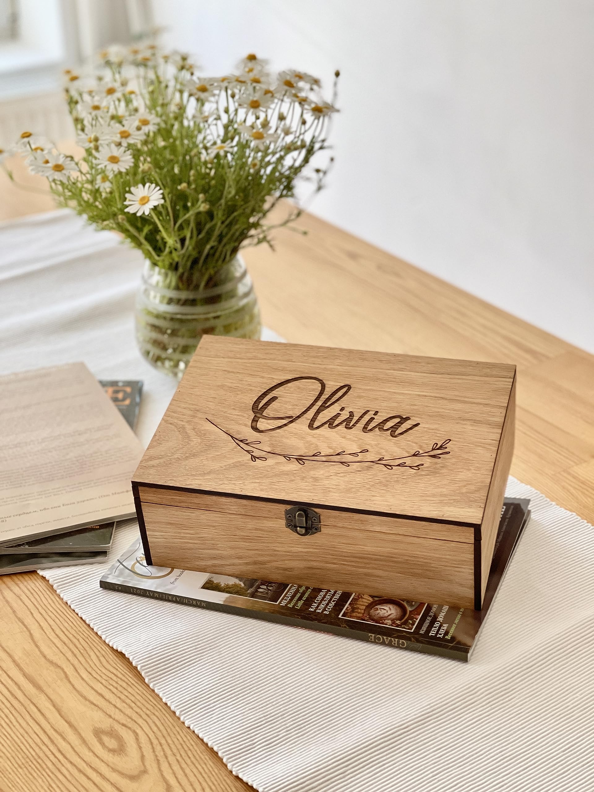 Personalized wooden name box for memories, keepsake - Christmas gift, present for Him, Boyfriend, Boy, Guy, Groomsmen, Friend for Birthday (Oak) - WoodArtSupply