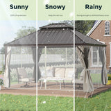 GREEN PARTY 12 X 14ft Hardtop Gazebo with Nettings and Curtains, Heavy Duty Double Roof Galvanized Steel, Outdoor Aluminum Gazebos Pergolas for Patios, Backyard, Deck, Garden, Lawns GREEN PARTY