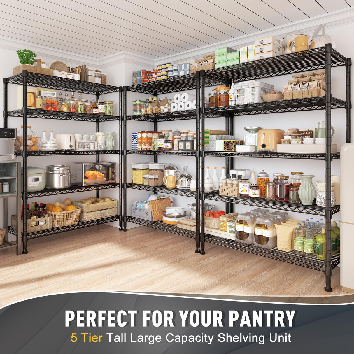 REIBII Storage Shelves, 5-Tire Wire Shelving Load 1000LBS Metal Shelves for Storage Adjustable Garage Shelving Unit Wire Shelf Rack Kitchen Storage Rack Pantry Shelves 31.5''W x 15.7'' D x 71''H REIBII