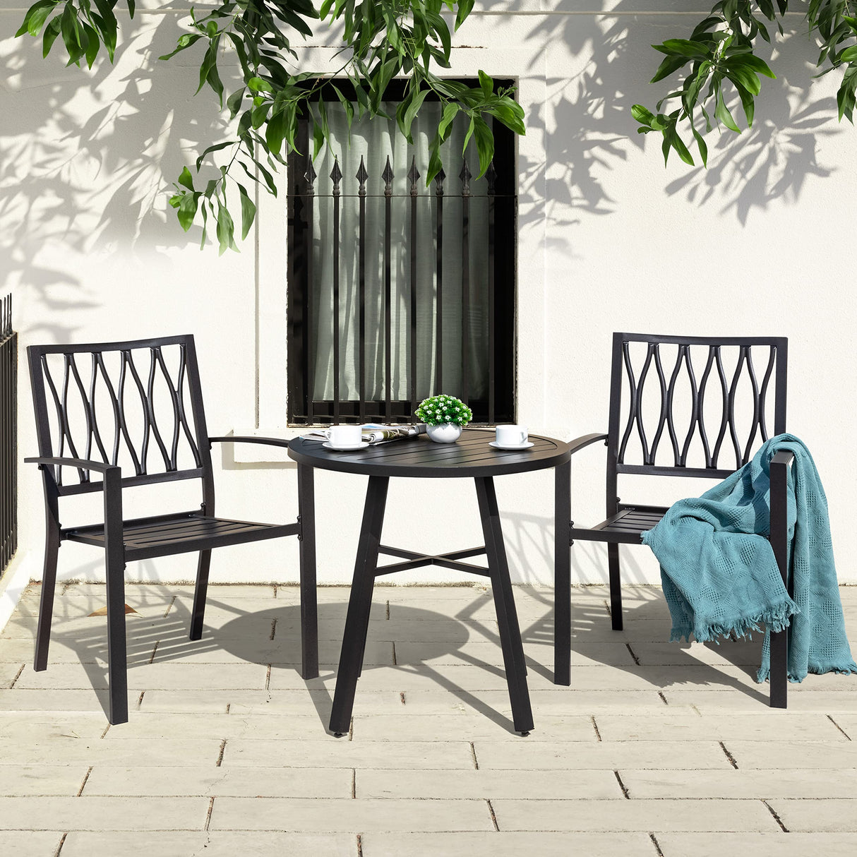NUU GARDEN 6 Piece Patio Dining Chairs, Stackable Outdoor Dining Chair with Metal Frame, Bistro Patio Chairs for Backyard Lawn Deck Poolside Porch, Black NUU GARDEN