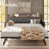 LIKIMIO Daybed with Trundle Bed, Twin Bed Frame with Storage Headboard and Charging Station, Sofa Day Bed with Strong Supports for Living Room, Bedroom, and Guest Room, Grey LIKIMIO
