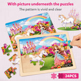 SYNARRY Large Unicorn Princess Fairy Wooden Puzzles for Girls Gift Box(12.2*9.4 in) - FSC Certified, 24 Pcs Puzzles for Kids Ages 4-6, Puzzles for Toddlers 3-5, Unicorn Toys Gifts for 3 4 5 Year Old SYNARRY
