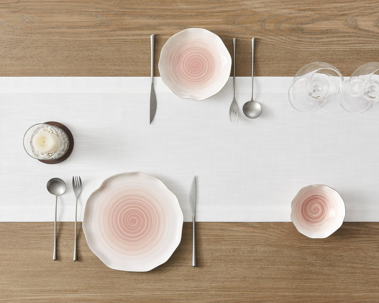 ZeeMart Linen Textured Border Table Runner, 14 x 72 Inch White, Farmhouse Style White Table Runners 72 Inches Long, Easy Care Everyday Polyester Table Runner ZeeMart