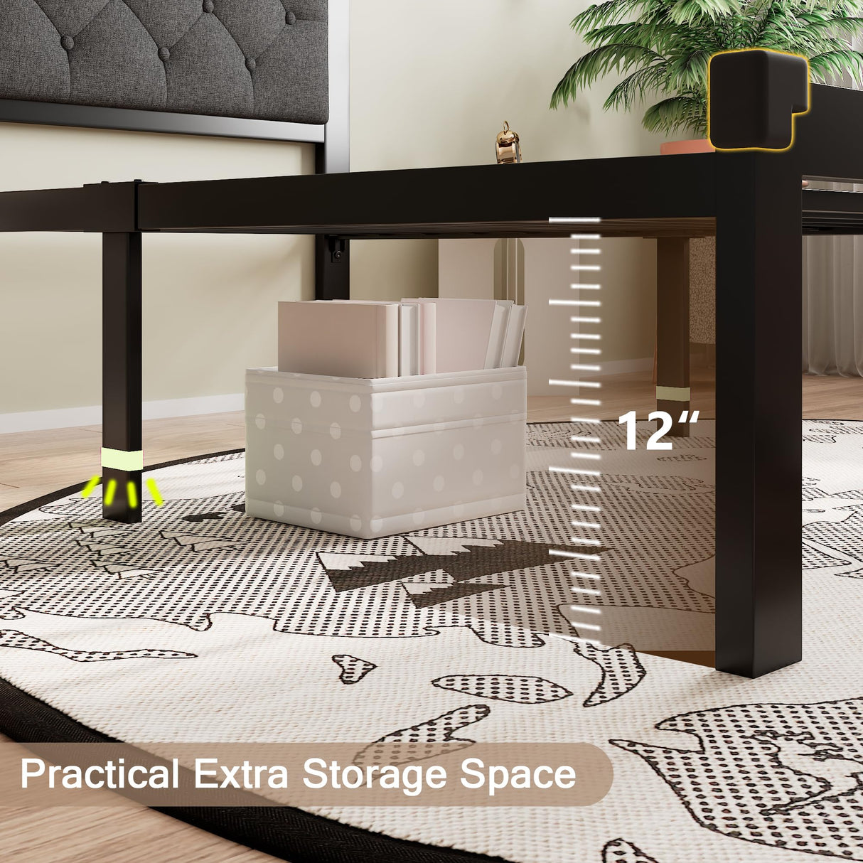 Einhomn Twin Bed Frame, Platform Metal Bed Frame with Button Tufted Linen Upholstered Headboard, Sturdy Steel Slats, 12" Underbed Storage, No Box Spring Needed, Dark Grey Einhomn