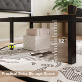 Einhomn Twin Bed Frame, Platform Metal Bed Frame with Button Tufted Linen Upholstered Headboard, Sturdy Steel Slats, 12" Underbed Storage, No Box Spring Needed, Dark Grey Einhomn