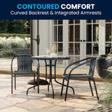 Flash Furniture 3-Piece Patio Dining Set with Round Glass Metal Table and 2 Stackable Rattan Chairs, Indoor/Outdoor Bistro Table and Chairs Set, Gray Flash Furniture