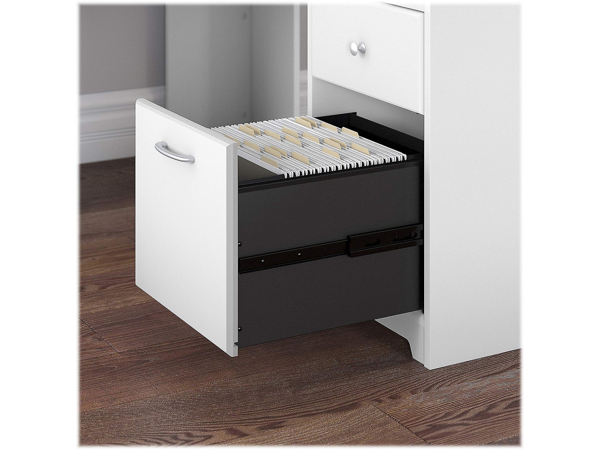 Bush Furniture Cabot L Shaped Computer Desk in White | Corner Table with Drawers and Storage for Personal Home Office Workspace - WoodArtSupply