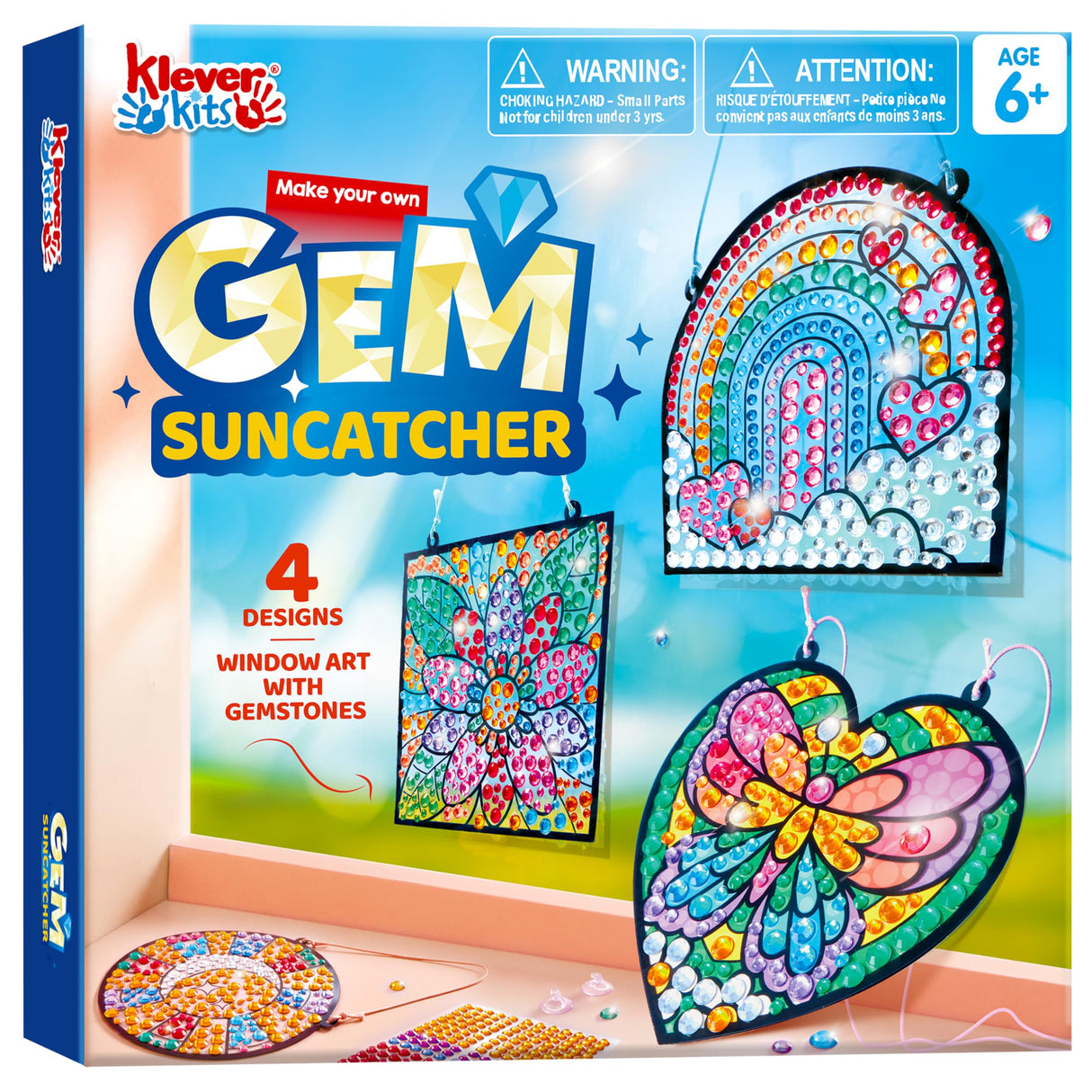 Klever Kits 4PCS Window Art Suncatcher Kits, Fun Gem Painting Kits, Diamond Art and Crafts for Boys Girls, Great Crafts Gift for Kids Birthdays Christmas Ages 6+ Klever Kits