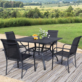 Seekverse 5-Piece Outdoor Dining Set, Square Metal Table with 4 Black Chairs, Black Patio Table with Umbrella Hole for Garden, Yard, Patio Seekverse