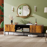 WLIVE Modern TV Stand for 65 Inch TV, Mid Century Entainment Center with Storage, TV Console with Open Shelf and 2 Cabinets for Bedroom and Living Room, TV Cabinet with Metal Legs, Rustic Brown WLIVE