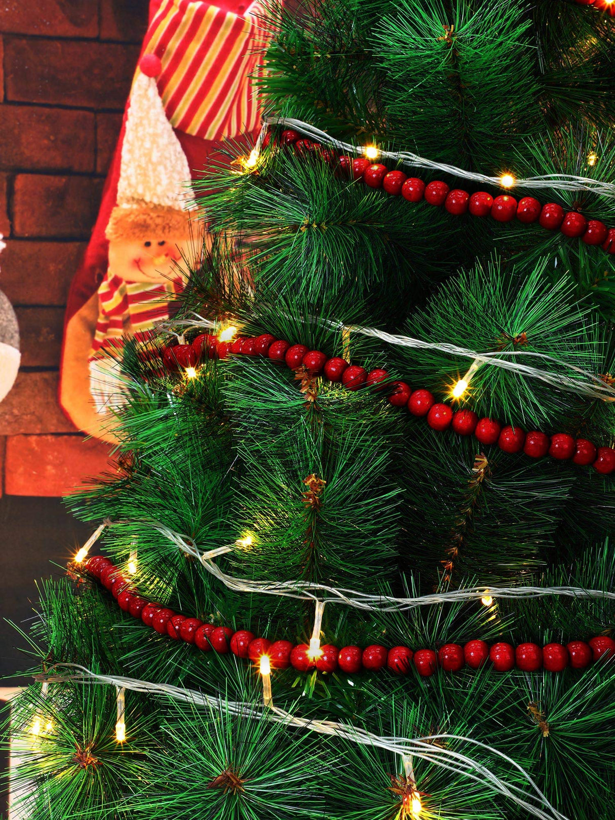 16 Feet Christmas Wood Bead Garland Wooden Bead Garland for Christmas Tree Holiday Decoration WILLBOND