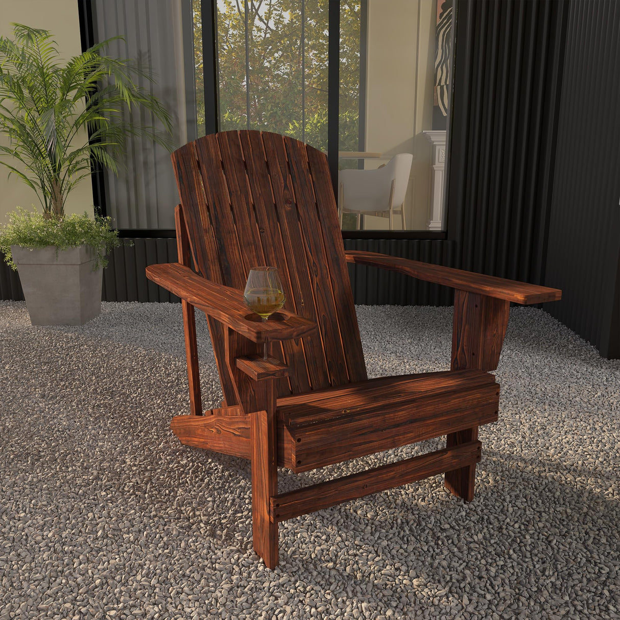 Outsunny Wooden Adirondack Chair, Outdoor Patio Lawn Chair with Cup Holder, Weather Resistant Lawn Furniture, Classic Lounge for Deck, Garden, Backyard, Fire Pit, Brown Outsunny
