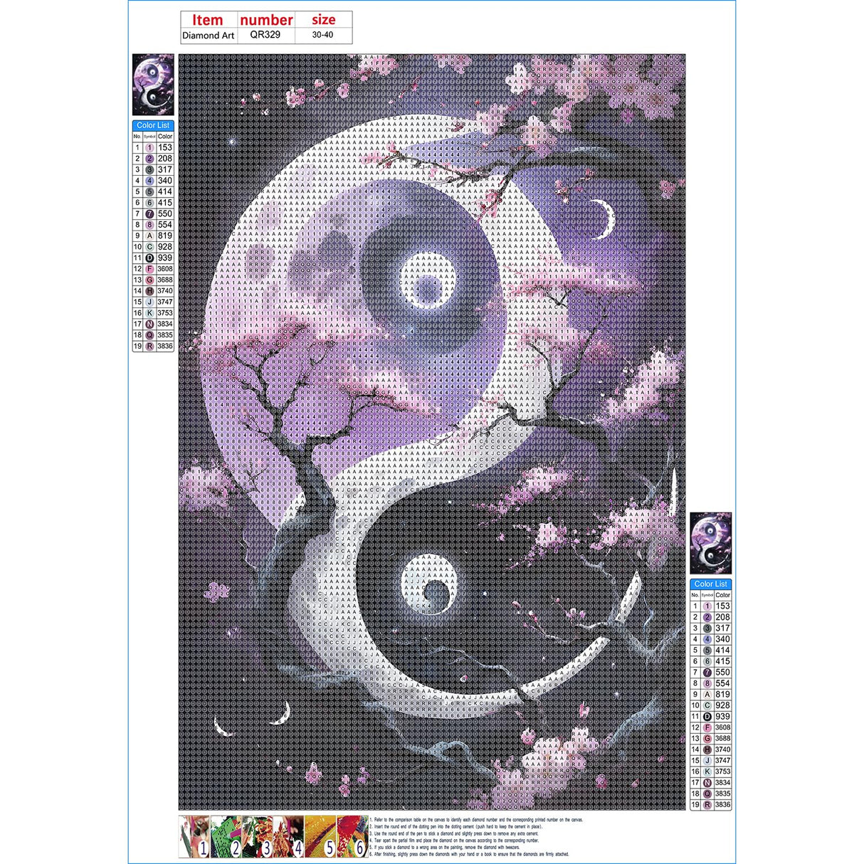 QINRUBB DIY Tai Chi Diamond Art Kit for Adults Beginners, Full Drill Yin Yang Diamond Painting Kits, 5D Cherry Blossom Painting by Numbers DIY Sun and Moon Craft Kits for Home Wall Decor 12x16 inch QINRUBB