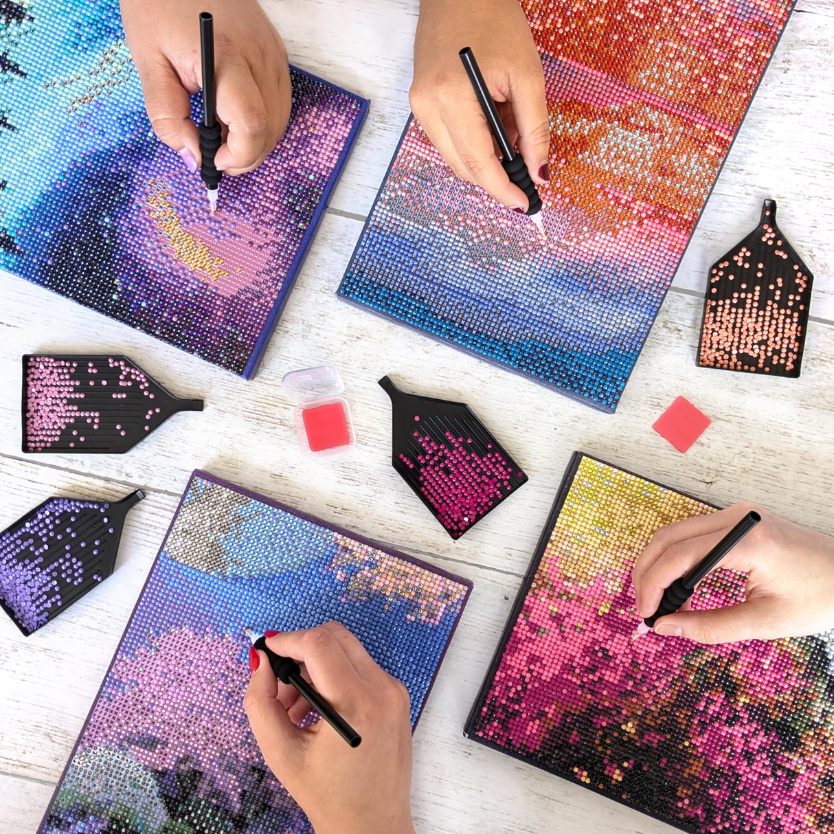 ArtSkills Diamond Painting Kit, Diamond Art Ready to Hang Framed Canvas with Storage and Accessory Kit, Northern Lights, 3 Stretched Canvas Panels, 14” x 7” Each ArtSkills