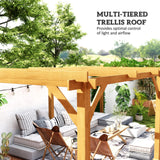 Outsunny 20' x 10' Outdoor Pergola, Wood Gazebo Grape Trellis with Stable Structure and Concrete Anchors for Climbing Plant Support, Garden, Patio, Backyard, Deck, Dark Brown Outsunny