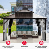 PAMAPIC 12'x14' Hardtop Gazebo, Double Roof Canopy with Netting and Curtains,2-Tier Hardtop Gazebo with Galvanized Iron Aluminum Frame, GardenTent for Backyard, Parties, Garden, Brown Pamapic