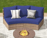 LUXOAK Patio Furniture Sets, 3 Piece Half-Moon Sectional Round Sofa Set, Outdoor Patio Furniture with Cushions for Beach, Pool, Balcony, Blue LUXOAK