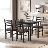 HOMCOM 5-Piece Dining Table Set for 4 with Solid Wood Frame, Farmhouse Kitchen Table Set with 4 Upholstered Padded Chairs for Small Space, Dining Room, Breakfast Nook, Black HOMCOM