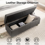 WUTUTUEE 41" Faux Leather Storage Ottoman, Stitch Tufted Rectangle Upholstered End of Bed Storage Bench, Entryway Large Couch Ottoman with Wooden Legs,Dark Grey WUTUTUEE