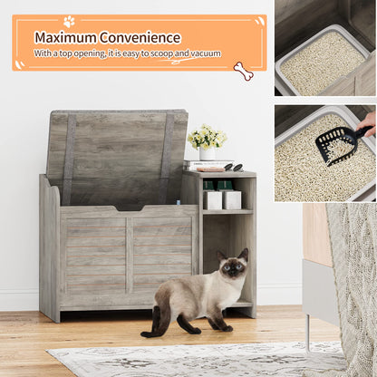 TROPOW Cat Litter Box Enclosure Furniture with Top Opening and Cushion, Hidden Litter Box Cabinet with Storage, Privacy Cat Box Enclosure, Grey