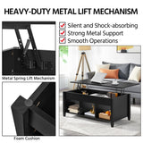 Topeakmart Lift Top Coffee Table w/Hidden Storage & Shelves, Lifting Pop-Up Tabletop Center Table for Living Room Reception Room Black, 47.5" L Topeakmart