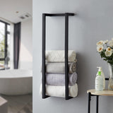 Towel Rack for Rolled Towels, Towel Rack for Bathroom,Wall Mounted Metal Bathroom Organizer, Bath Towel Holder Wall for Modern Small Space Bathroom Towel Storage (Black) Roeveca