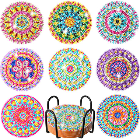 SuproBarware Diamond Painting Coasters Kits 8pcs Boho Bohemian Abstract Art Coasters with Holder Funny DIY Diamond Coaster Art Crafts SuproBarware