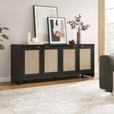 SICOTAS TV Stand for Living Room Boho Entertainment Center for Bedroom with 4 Rattan Cabinets Farmhouse Television Stands with Storage Large Media Console Table for TVs up to 45 50 55 60 65 Inch SICOTAS