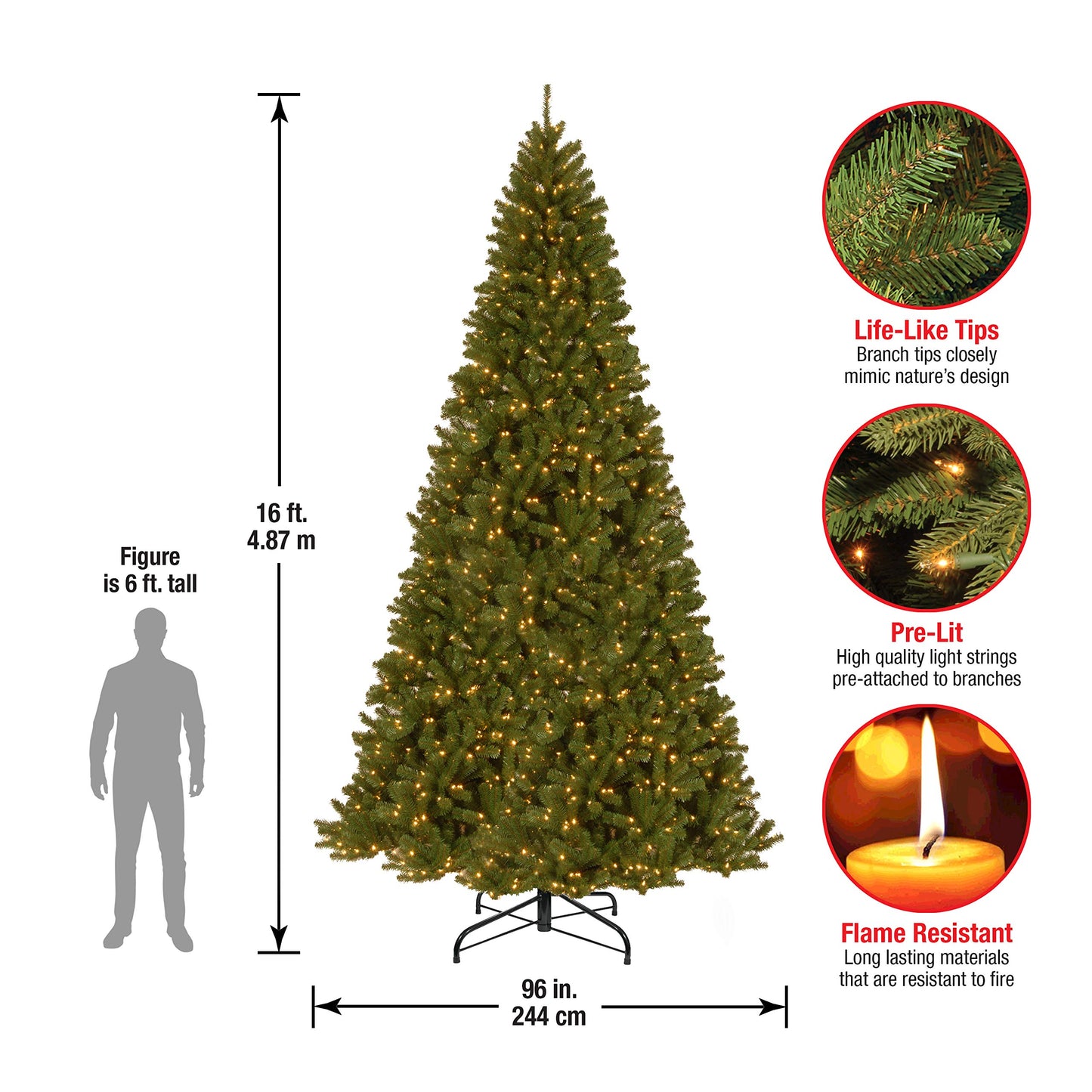 National Tree Company Pre-Lit Artificial Giant Christmas Tree, Green, North Valley Spruce, White Lights, Includes Stand, 16 Feet