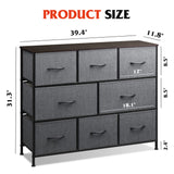 WLIVE Fabric Dresser, Storage Drawer Unit, Bedroom Dresser TV Stand for 32 40 43 inch TV, Wide Dresser with 8 Large Deep Drawers for Office, College Dorm, Dark Grey WLIVE