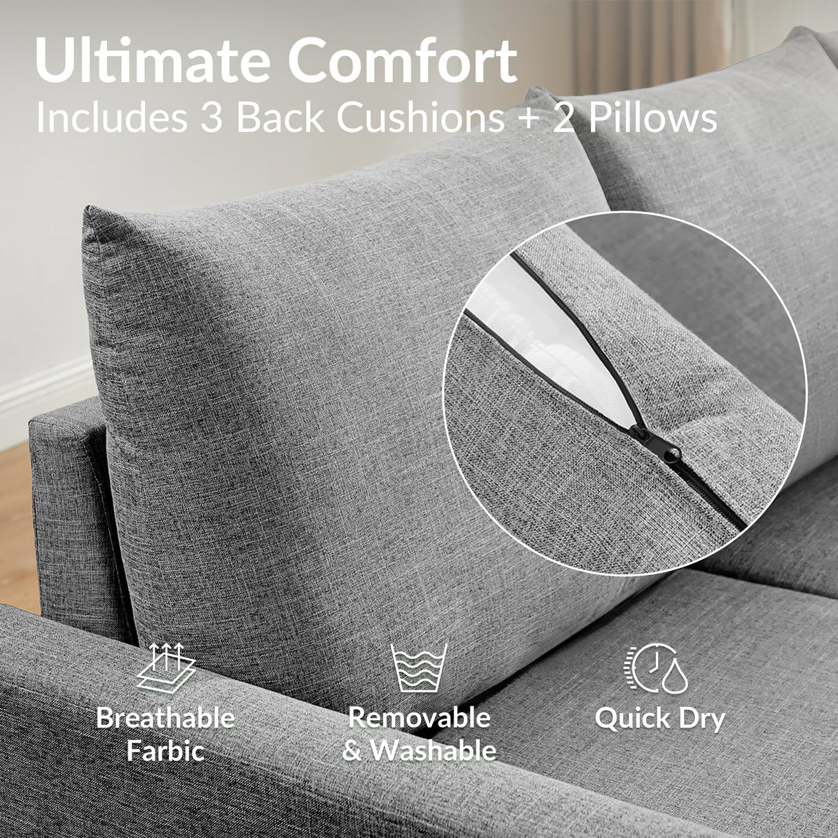 ODIKA L Shaped Convertible Sleeper Sofa Bed, 84" Sectional Couch for Living Room - Pull Out Bed, Reversible Chaise with Storage, Dual USB-C Charging, Removable & Washable Dark Grey Linen Covers ODIKA