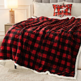BEAUTEX Christmas Sherpa Fleece Throw Blanket, Super Soft Warm Buffalo Plaid Plush Blankets and Throws, Warm Winter Cozy Fuzzy Blanket for Couch Sofa Bed (Red, 50" x 60") BEAUTEX
