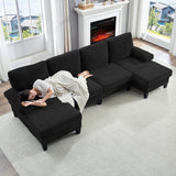 ijuicy 110" U Shaped Couch with Double Chaises, Sectional Couches for Living Room with Sleepable Armrest, 4 Seater Sofa Set/Sectional Sofa, Living Room Furniture (Chenille, Black) ijuicy